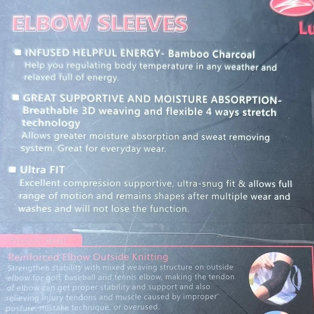 FabuLux Bamboo Charcoal Elbow Sleeves Compression Support Large Black New
